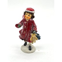 Sparkly Rein Girl Red Winter Jacket Holding Teddy Bear &amp; Doll 5&quot; Tall - £12.60 GBP