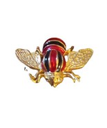 Vintage Gold Tone With Red and Black Enamel Bee Brooch with Rhinestone Eyes - £7.43 GBP