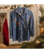 Cambridge Dry Goods Womens Christmas Embroidered Denim Button Up Shirt S... - $31.63