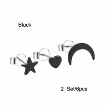 3PC/Set Lovely Punk Minimalist Tiny Jewelry Moon Star Heart Ear Stud Earrings Se - £6.88 GBP+
