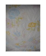 Vintage Yellow Pink Blue Floral Double Flat Sheet cotton blend cottage chic - $11.99