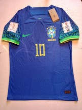 Neymar Jr #10 Brazil 2022 World Cup Qatar Match Slim Fit Blue Away Soccer Jersey - £79.93 GBP