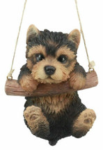 Lifelike Teacup Yorkie Puppy Macrame Branch Hanger 5.5&quot;Tall With Jute St... - £23.17 GBP