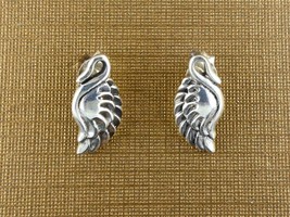 Vintage Swan Wings Stud Earrings 925 Silver Boho Folk Art - £7.59 GBP