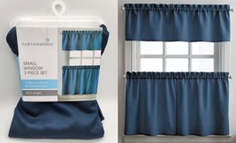 $30 Curtainworks Window Curtain Solid Navy Blue Twill Valance &amp; Tiers 3P Set NEW - £15.96 GBP