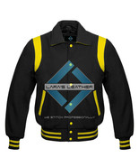 Black Varsity Full Wool Letterman College Jacket &amp; Real Leather Shoulder... - €69,72 EUR
