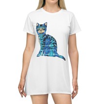 65 MCMLXV Women&#39;s ABBA Inspired Blue Bejeweled Disco Cat Print T-Shirt Dress - £39.16 GBP