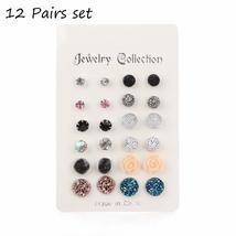 12Pairs/Set Women Quartz Charm Gift Cubic Zirconia Durzy Jewelry Flower Stud Cry - £7.32 GBP