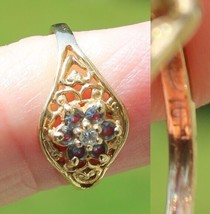 Estate Sale! 10k Gold Solid Ring Aquamarine Diamond 1960s Size 5.5 Filigree &quot;Sd&quot; - £141.24 GBP
