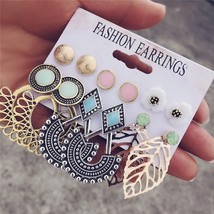 IF ME Vintage Stud Earrings Set Mixed for Women Bohemian Gold Color Leaf Flower  - £8.01 GBP