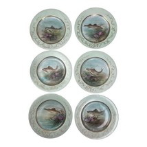 Antique Victorian Fish Plates Continental Handpainted Porcelain Set of 6 218 9&quot; - £110.46 GBP