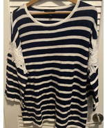 Lane Bryant Womens Sweater Size 14/16 Blue Pullover Striped Lace Trim 3/... - $18.95 CAD