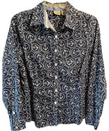LL Bean Top Women’s M Blue Anchor Print Pinpoint Stretch Casual Career S... - $19.80