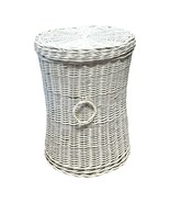 Large Vintage White Wicker Laundry Basket With Handles &amp; Lid Boho Chic R... - $121.54