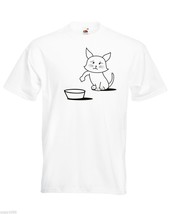 Mens T-Shirt Cute Hungry Cat Design, Sad Kitty Shirts, Asking to Eat Shirt - £19.77 GBP