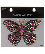 Fuchsia Butterfly Rhinestone Brooch - $236.72 MXN