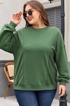 Blackish Green Loose Patchwork Crewneck Plus Size Sweatshirt - $41.99