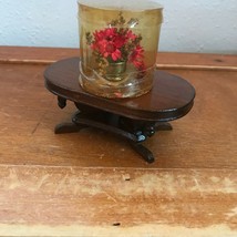 Vintage Dollhouse Miniature Wood Wooden Oval Coffee Table &amp; Dried Flower... - £15.46 GBP