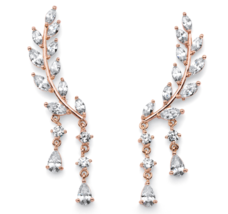 Marquise &amp; Pear White Crystal Laurel Leaf Hanging Ear Climber Earrings Rose Gold - £79.92 GBP