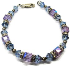 925 Sterling Silver Bracelet Multi Colored Glass Beads - £24.76 GBP