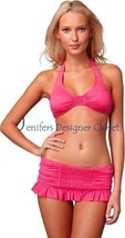 NWT JUICY COUTURE swimsuit bikini smocked skirted $181 P XS dragon fruit pink - £88.21 GBP