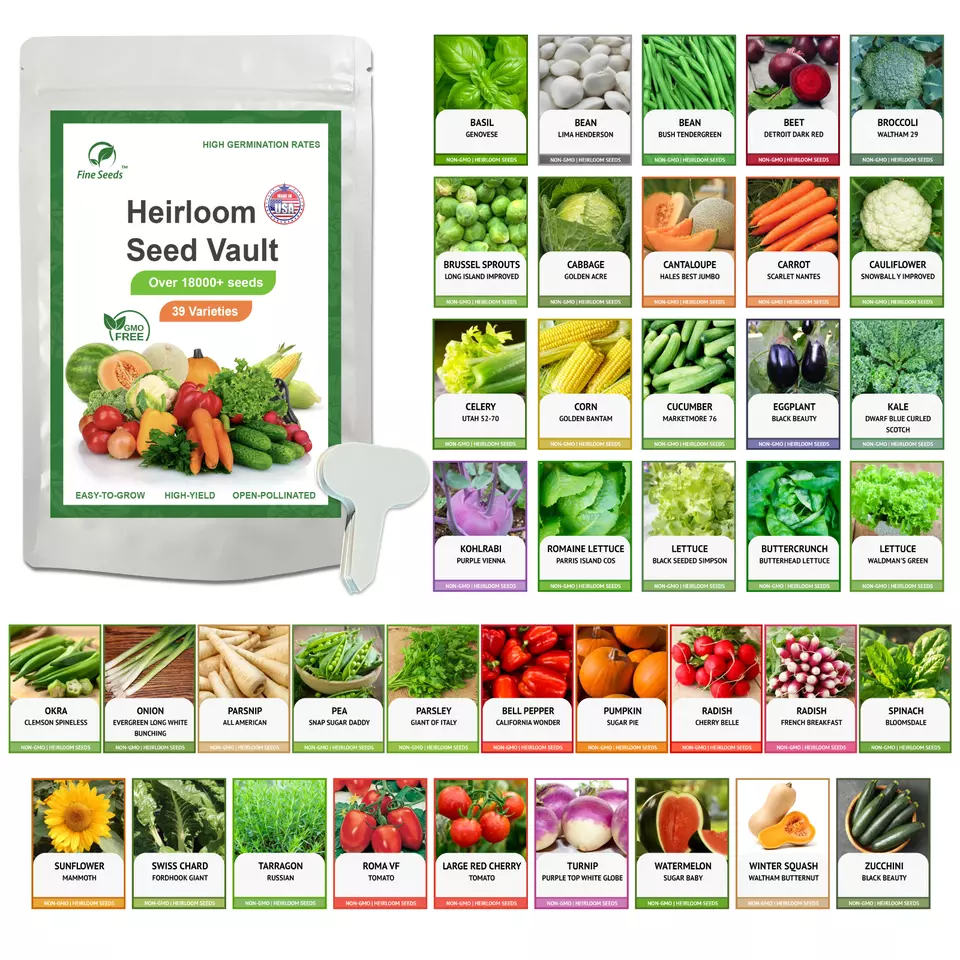 RAFH 39 Varieties Heirloom Vegetable Seeds Survival Garden Kit Over 18000 Seeds - $60.02