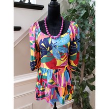 Terra &amp; Sky Top Blouse Women Size 3X Multicolor Geo Print Half Sleeve Round Neck - $34.65