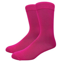 Solid Color Crew Cotton Dress Socks - Fuchsia - $5.69