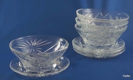 Set of 4 Pressed Glass Dessert Bowls w Underplates 4.25in Fruit Berry - $24.50