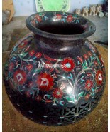 12" Marble Black Pot Marquetry Inlay Art Carnelian Semi Precious Art Decor Gifts - $891.67