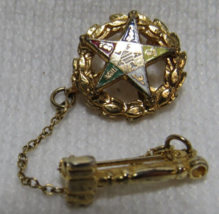 Order of the Eastern Star w/ Chain &amp; Gavel  Gold Tone Masonic Brooch Lap... - $12.86