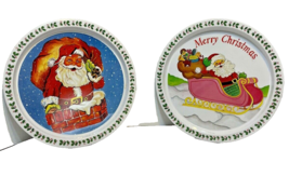 Vintage Lot 2 Santa Claus Christmas Round Metal Serving Trays 13 Inches ... - $19.53
