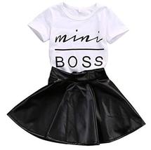 Quality Kids Girl Mini boss Tops + Leather Skirt 2PCS Girl Birthday, babyshower, - £21.57 GBP