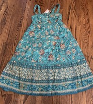 NEW Band Of Gypsies Sleeveless Floral Border Print Midi Dress Teal Size ... - $49.01