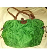 Strenesse Blue Bag Green Nylon Handbag Satchel Carry Bag Leather Straps - $15.00
