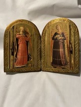 Gold Florentine Folding Wood Angels Two Panels Religious Art - £30.96 GBP