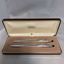 Vintage Cross Chrome Ballpoint Pen &amp; Pencil Set Unknown Logo FREE SHIPPING - £27.57 GBP