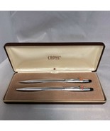 Vintage Cross Chrome Ballpoint Pen &amp; Pencil Set Unknown Logo FREE SHIPPING - $658.76 MXN
