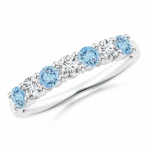 ANGARA Half Eternity Seven Stone Aquamarine and Diamond Wedding Band in ... - £1,355.22 GBP