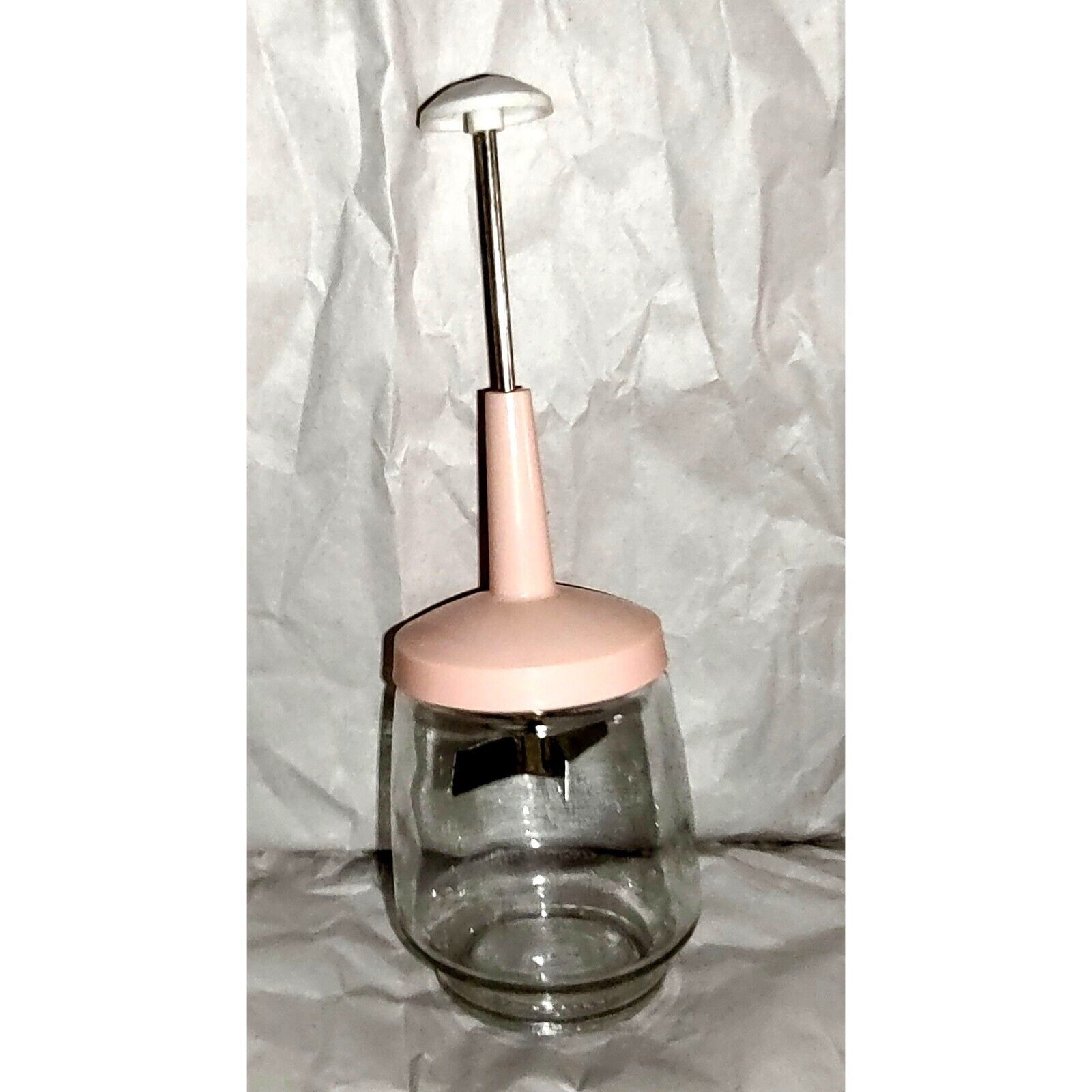 1950s Vegetable Onion Chopper Pink Plastic Top Federal Glass Bottom Works MCM - $24.70