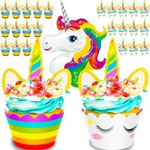 Unicorn Cupcake Wrappers Toppers &amp; Balloon Rainbow Party Supplies - £9.57 GBP