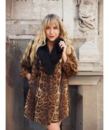 Leopard Print Nutria Fur Coat With Black Fox Collar S Fast Shipping - $449.00