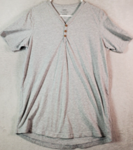 Cotton On Shirt Top Women Size Large Gray Cotton Short Casual Sleeve Henley Neck - £7.38 GBP