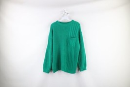 Vtg 70s Streetwear Womens Large Distressed Blank Ribbed Cable Knit Sweater Green - £35.00 GBP