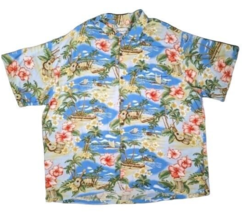 Bishop St Apparel Hawaiian Aloha Island Blue Shirt Floral Palm Trees 3XL - £18.64 GBP