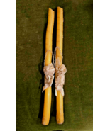 Lot of Two Big Antique Victorian Candles Decorated with Wax Roses, 14&quot; - $67.75 CAD