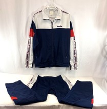 Vintage Diadora Mens Track Suit Size Large L Blue White 90s 2-Piece Soccer - £46.48 GBP