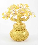 7&quot; Feng Shui Yellow Crystal Money Tree Gold Coins Pot Lucky For Wealth B... - £21.82 GBP