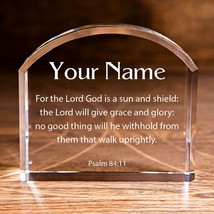Psalm 84:11 Sun and Shield Arch Top Crystal Personalized Christian - £105.32 GBP