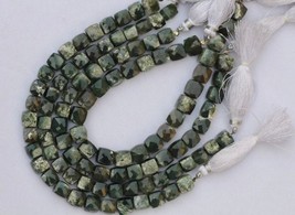 8 inch faceted moss agate gemstone 3D cube beads 7 mm -- 8 mm, natural beads, na - £15.16 GBP